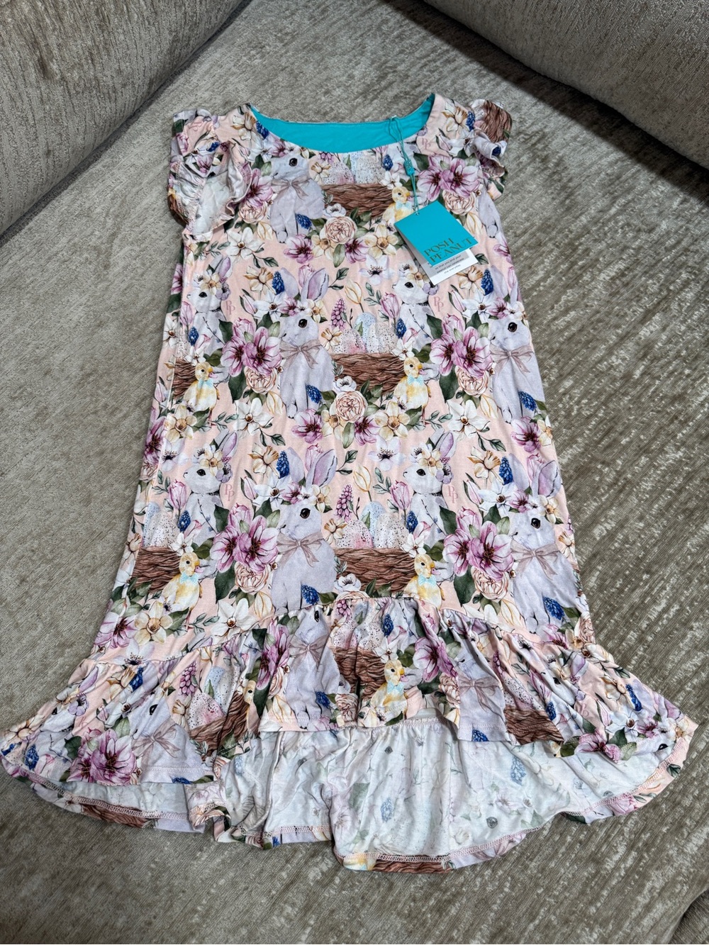 NWT Posh Peanut Floral Bunny Print High Low Dress Sz 7